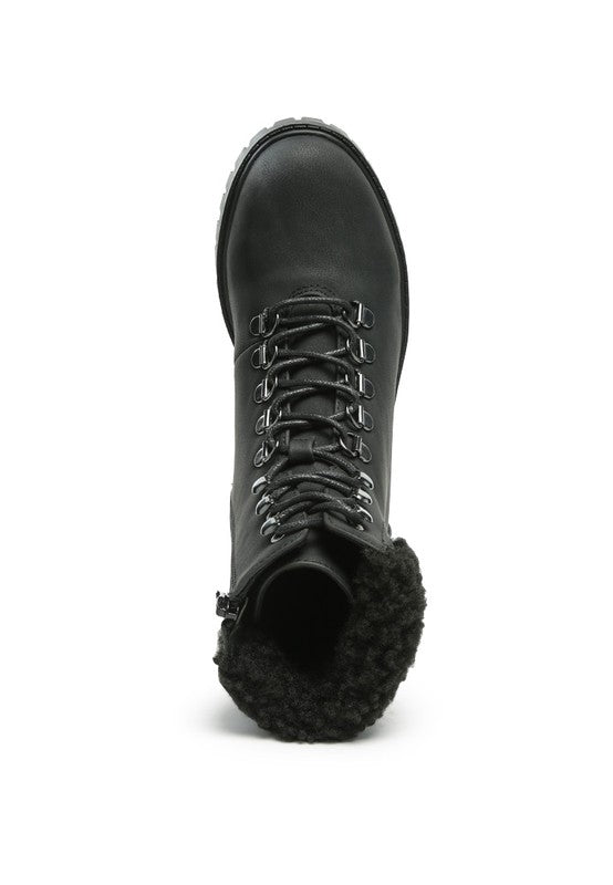 DOLON LACE-UP FUR COLLARED ANKLE BOOT - SELFTRITSS