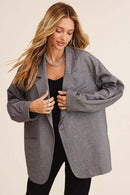 Oversized Mocha Grey Woven Blazer