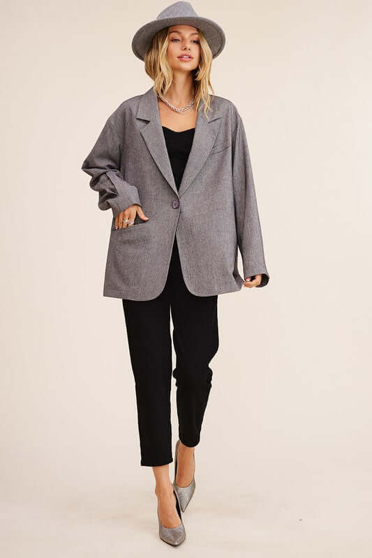 Oversized Mocha Grey Woven Blazer