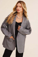 Oversized Mocha Grey Woven Blazer