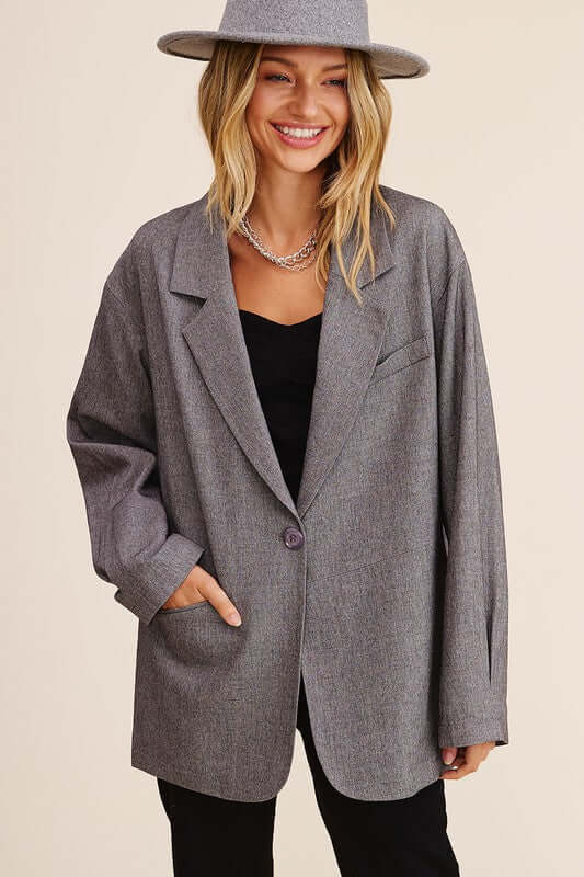 Oversized Mocha Grey Woven Blazer