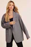 Oversized Mocha Grey Woven Blazer