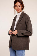 Oversized Mocha Grey Woven Blazer