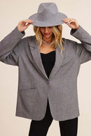 Oversized Mocha Grey Woven Blazer