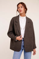 Oversized Mocha Grey Woven Blazer