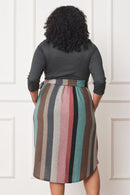 Plus Quarter Sleeve, Stripe Sash Midi Dress - SELFTRITSS