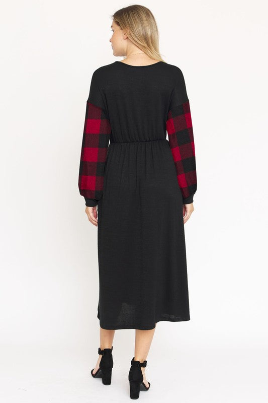 Knit Bishop Sleeve Tea Length Dress - SELFTRITSS