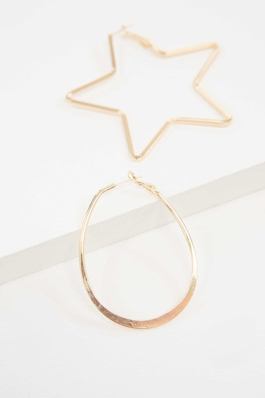 2D Shapes Asymmetrical Hoop Earrings - SELFTRITSS   