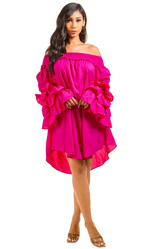 Pink Midi Ruffled Dress