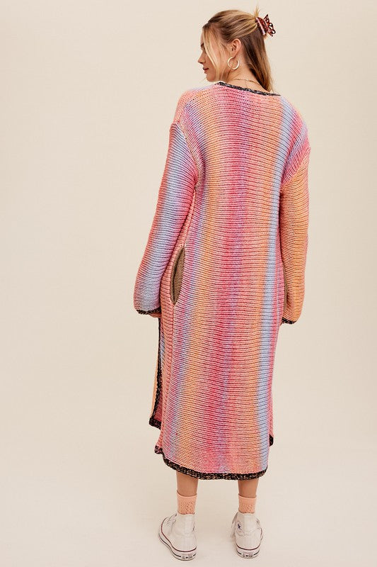 Multi Color Gradation Long Knit Open Cardigan - SELFTRITSS