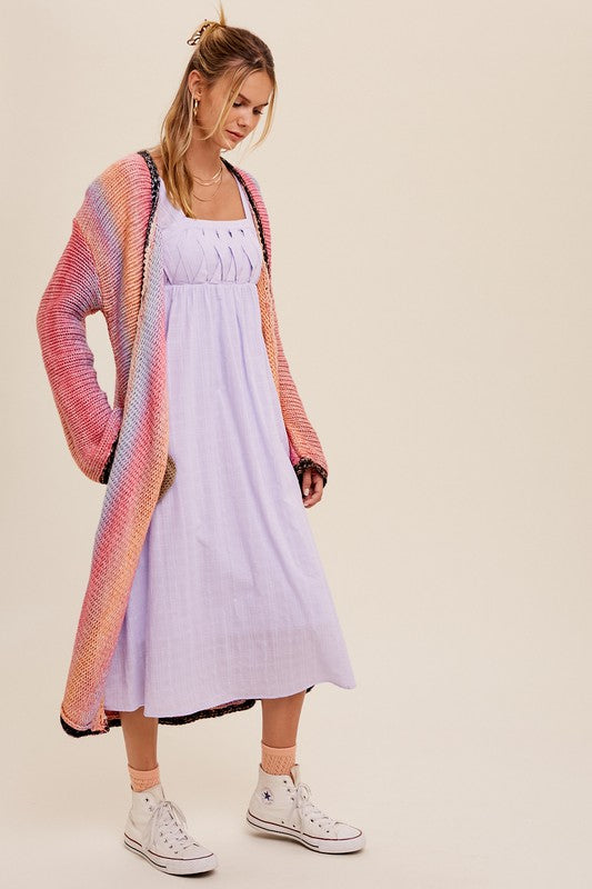 Multi Color Gradation Long Knit Open Cardigan - SELFTRITSS