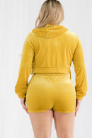 Plus Size Velour Crop Zip Up Hoodie and Shorts Set - SELFTRITSS