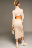 Long Sleeve Mock Neck Midi Dress - SELFTRITSS   