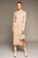 Long Sleeve Mock Neck Midi Dress - SELFTRITSS   