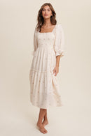 Ditzy Floral Embroidery Puff Sleeve Maxi Dress - SELFTRITSS