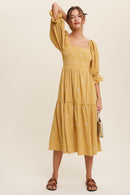 Ditzy Floral Embroidery Puff Sleeve Maxi Dress - SELFTRITSS