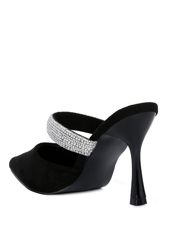 Fauci Diamante Strap Heeled Mules - SELFTRITSS