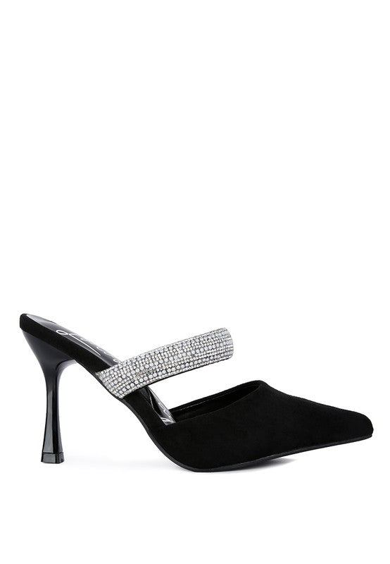 Fauci Diamante Strap Heeled Mules - SELFTRITSS