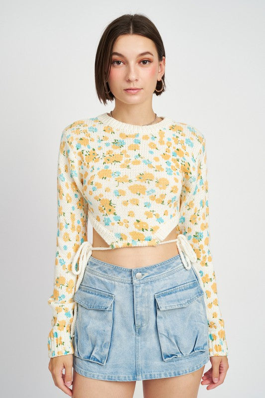 PRINTED SWEATER TOP WITH SIDE DRAWSTRINGS - SELFTRITSS