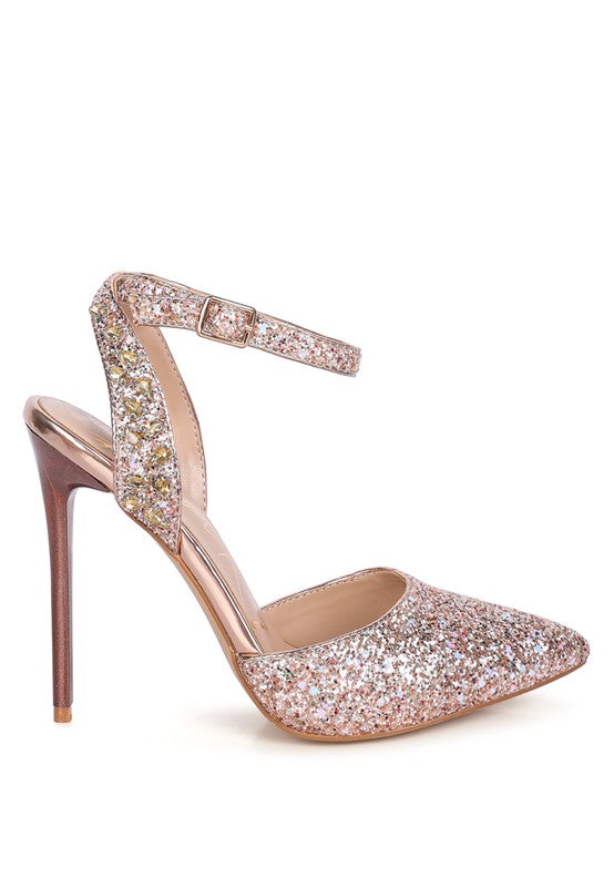 Cloriss Embellished Glitter Stiletto Sandals - SELFTRITSS