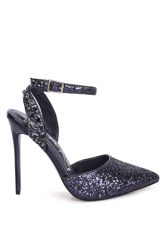 Cloriss Embellished Glitter Stiletto Sandals - SELFTRITSS