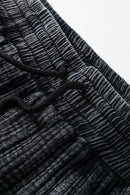 Black Mineral Wash Textured Drawstring Wide Leg Pants - SELFTRITSS