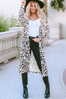 Leopard Pocketed Open Front Duster Cardigan - SELFTRITSS   