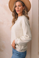 Beige Solid Textured Raglan Sleeve Pullover Sweatshirt - SELFTRITSS   