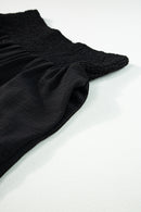 Black Shirred High Waist Plus Size Wide Leg Pants - SELFTRITSS