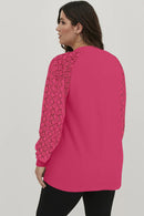 Strawberry Pink Plus Size Contrast Lace Sleeve Waffle Knit Top - SELFTRITSS