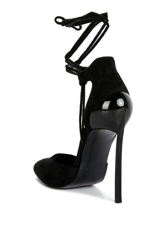 Black Lace Up Stiletto Sandals - SELFTRITSS