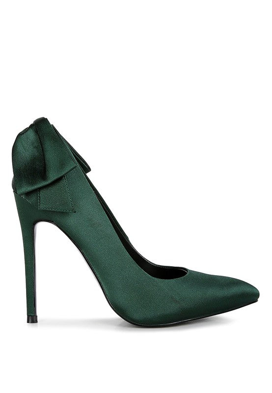 Green Satin Stiletto Pump Sandals
