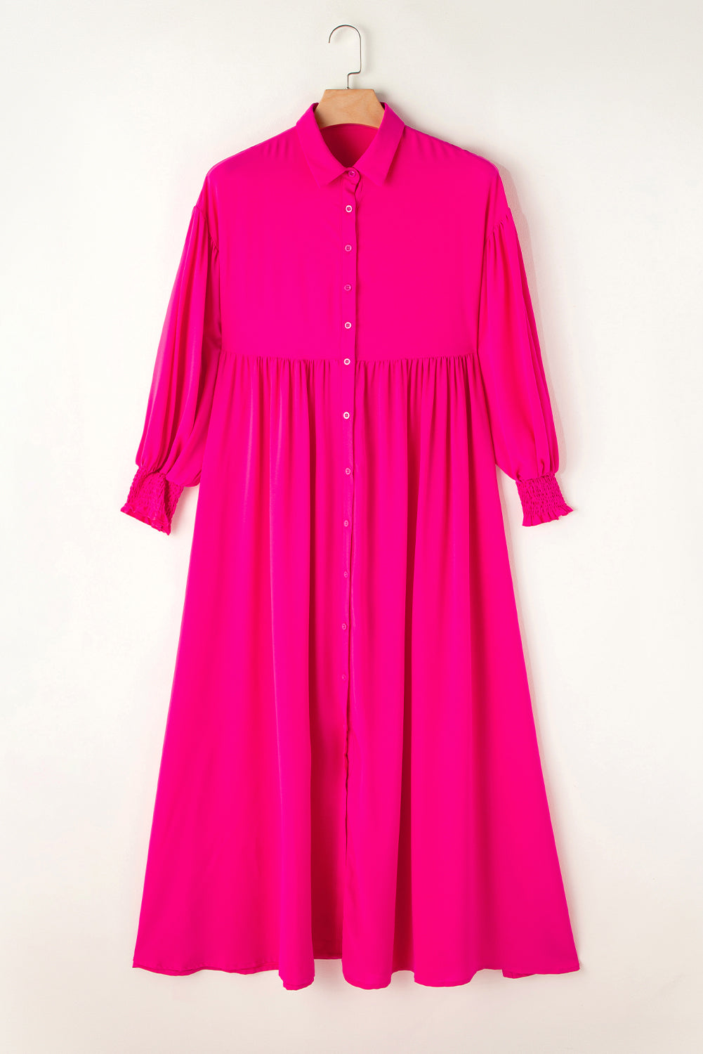Rose Bubble Sleeve Shirt Maxi Dress - SELFTRITSS