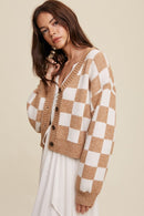 Bold Gingham Sweater Weaved Crop Cardigan - SELFTRITSS