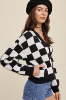 Bold Gingham Sweater Weaved Crop Cardigan - SELFTRITSS