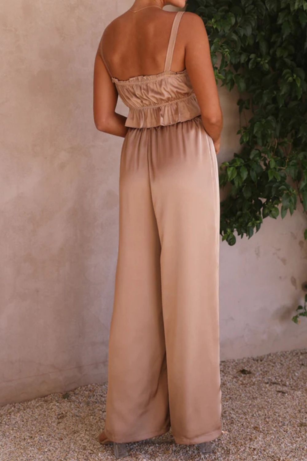 Ruffled Sleeveless Top and Wide Leg Pants Set - SELFTRITSS   