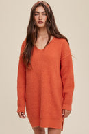 Slouchy V-neck Ribbed Knit Sweater - SELFTRITSS