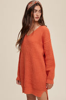 Slouchy V-neck Ribbed Knit Sweater - SELFTRITSS