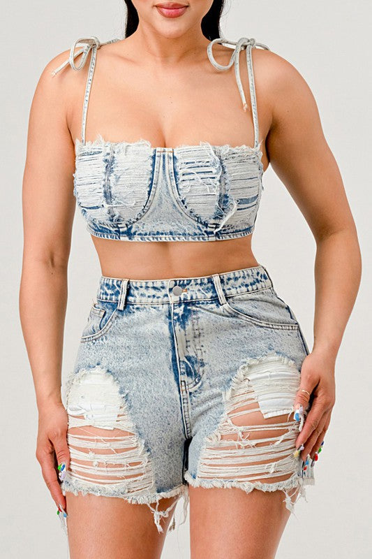 ATHINA No strings attached distressed denim set - SELFTRITSS