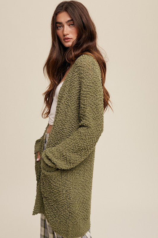 Popcorn Open Knit Cardigan Sweater - SELFTRITSS