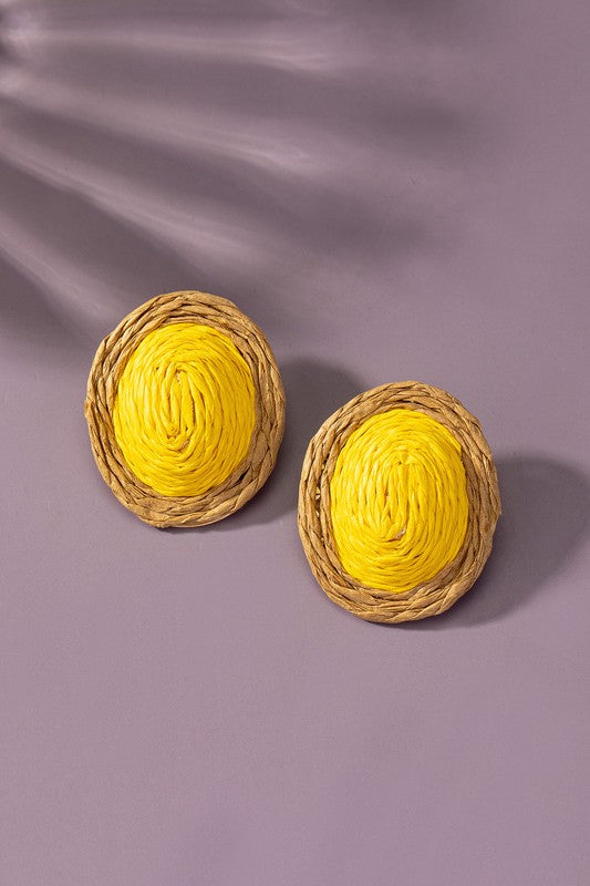 raffia straw button stud earrings - SELFTRITSS   