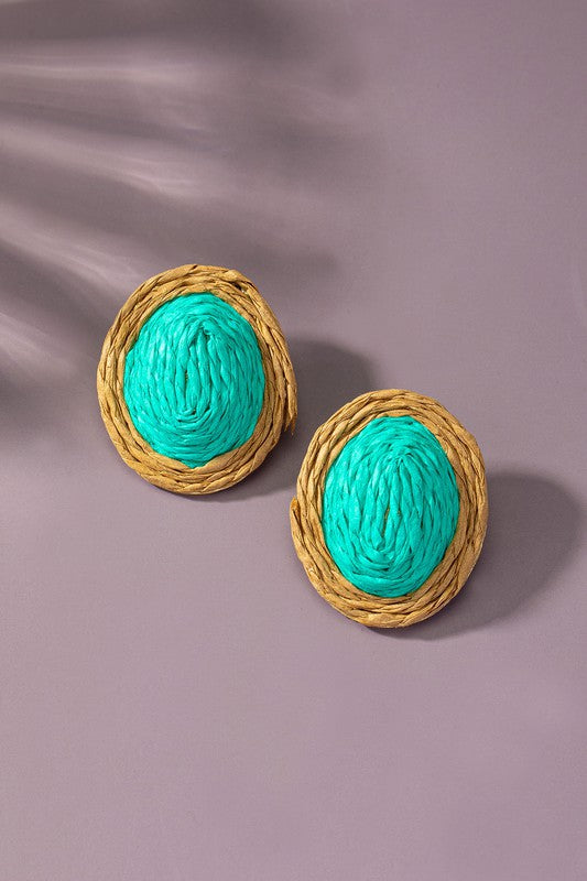 raffia straw button stud earrings - SELFTRITSS   