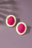 raffia straw button stud earrings - SELFTRITSS   