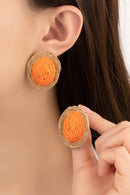 raffia straw button stud earrings - SELFTRITSS   