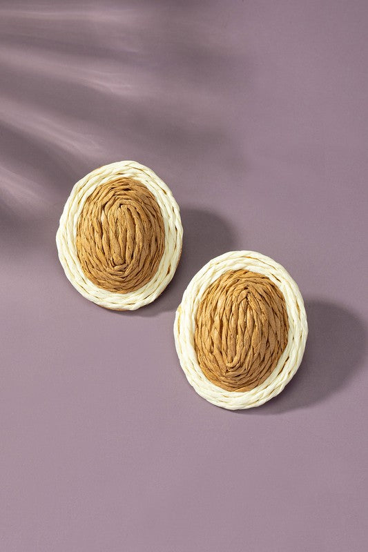 raffia straw button stud earrings - SELFTRITSS   