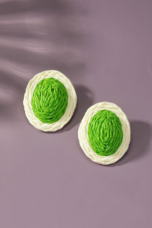 raffia straw button stud earrings - SELFTRITSS   