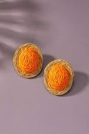 raffia straw button stud earrings - SELFTRITSS   