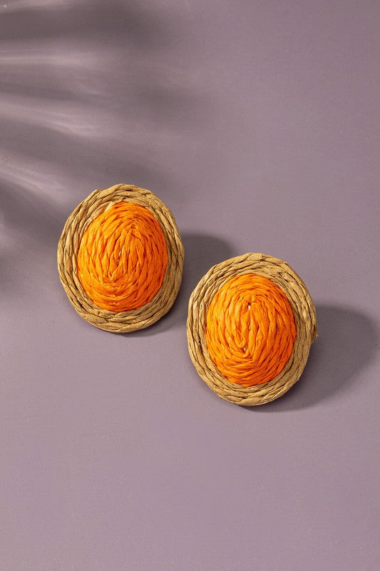 raffia straw button stud earrings - SELFTRITSS   