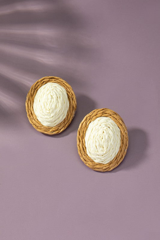 raffia straw button stud earrings - SELFTRITSS   