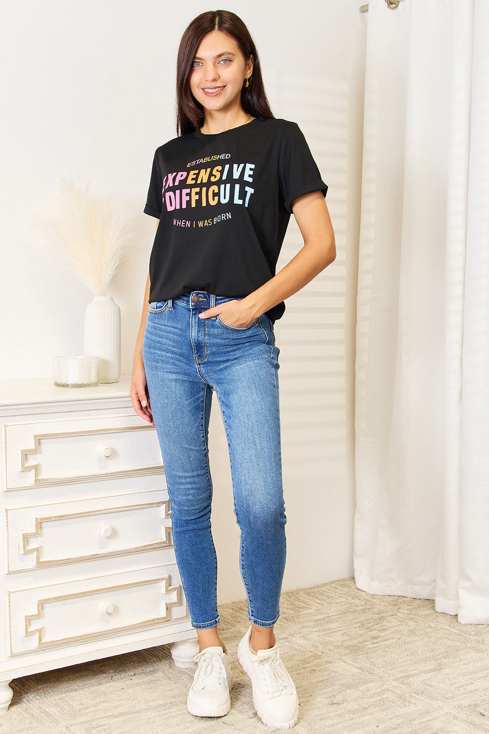 Simply Love Slogan Graphic Cuffed Sleeve T-Shirt - SELFTRITSS